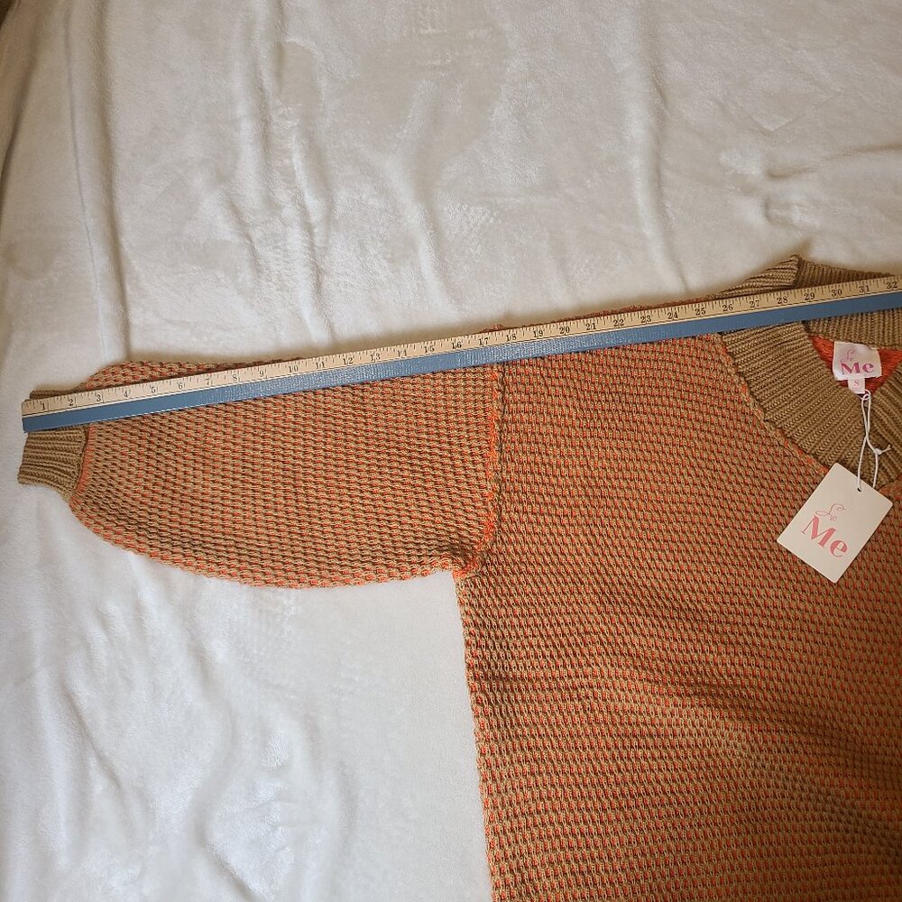 NWT Oversized Orange & Camel Knit Pullover Sweater With Collared Neckline Small - Picture 7 of 9